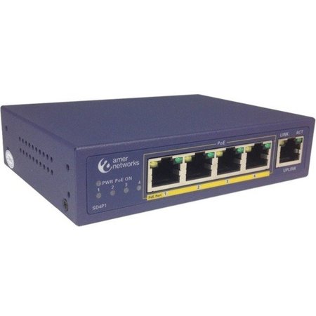 AMER NETWORKS Sd4P1 Is A 5 Port Switch w/ 4 802.3Af Poe Ports And 1 Port 10/100 SD4P1